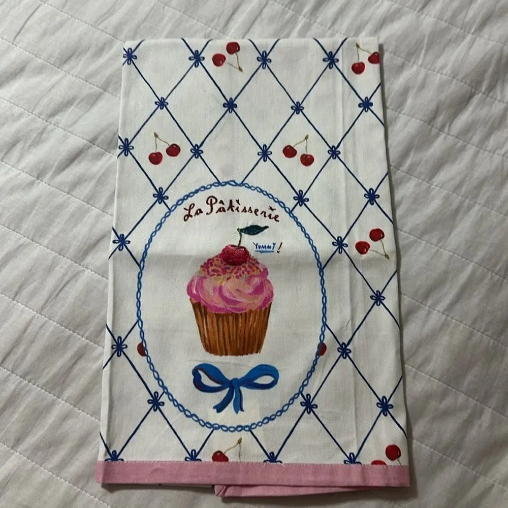 Nathalie Lete x Anthro La Patisserie Yummi Cherry Cupcake Print Dish Towel